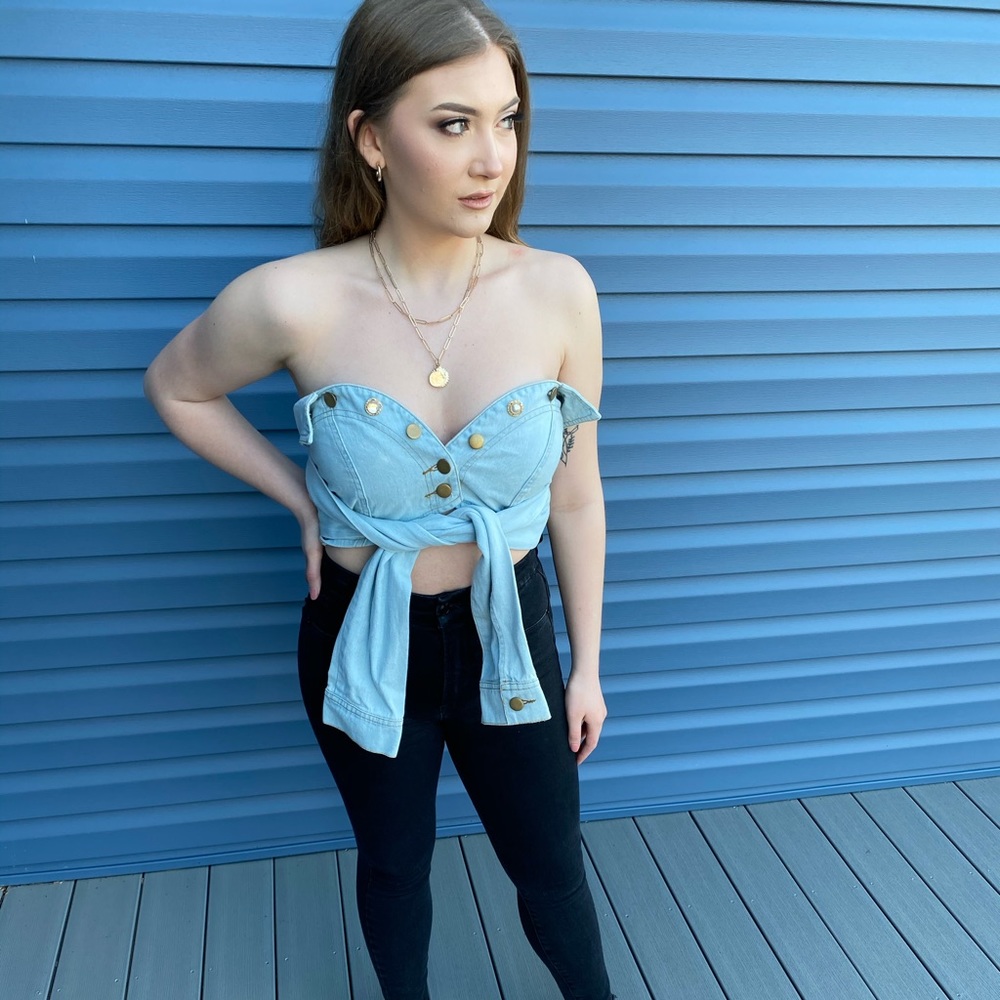 Denim crop top.
